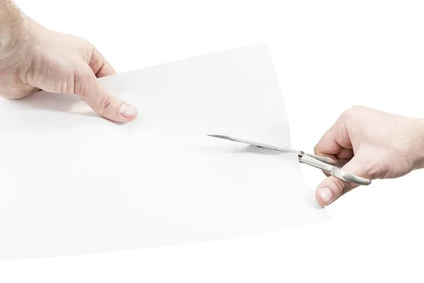 Cięcie papieru nożyczkami duże — Zdjęcie stockowe