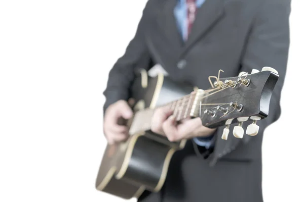 Empresário com guitarra sobre branco — Fotografia de Stock