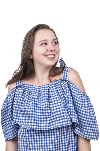 Vrouw kijkt geniepig opzij — Stockfoto