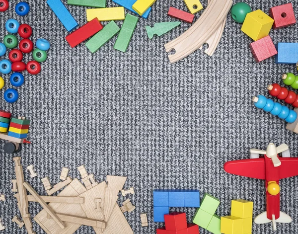 Children Carpet Frame Made Wooden Toys Edges — Stock Photo, Image