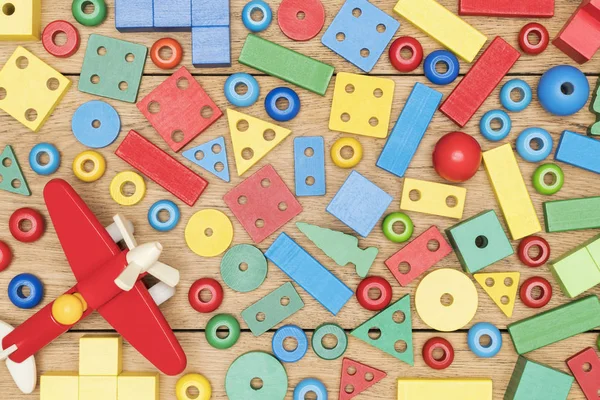 Background Wooden Toys Blocks Laid Out Old Wood Board — Stock Photo, Image