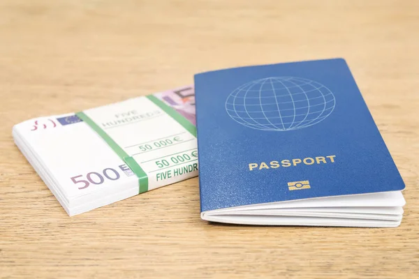 Passport and euro money on the table — Stock Photo, Image