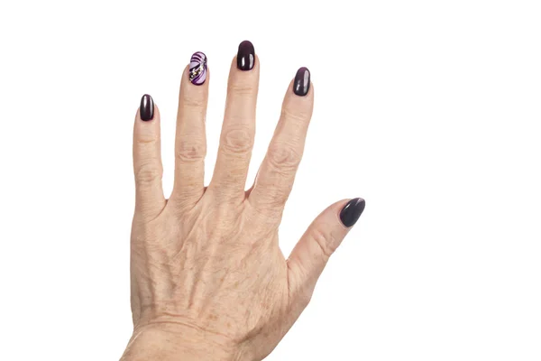 Stara kobieta rękę z manicure — Zdjęcie stockowe