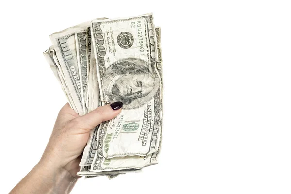 Zerknüllte Dollars in weiblicher Hand — Stockfoto
