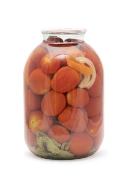 soğan, biber ve otlar, izole üzerinde beyaz arka plan ile el yapımı konserve domates kavanoz