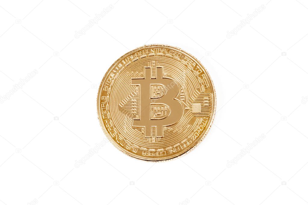 decorative gold coin Bitcoin isolated on white background