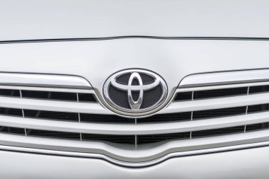 UKRAINE, KHARKOV - MARCH 20, 2019: Toyota logo in front of radiator grille clipart