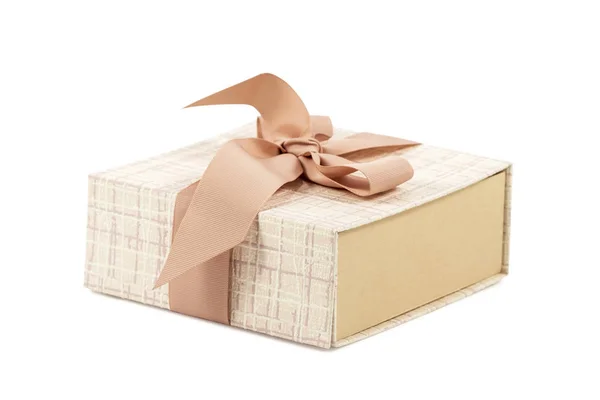 Gift box with a brown bow — Stock Photo, Image