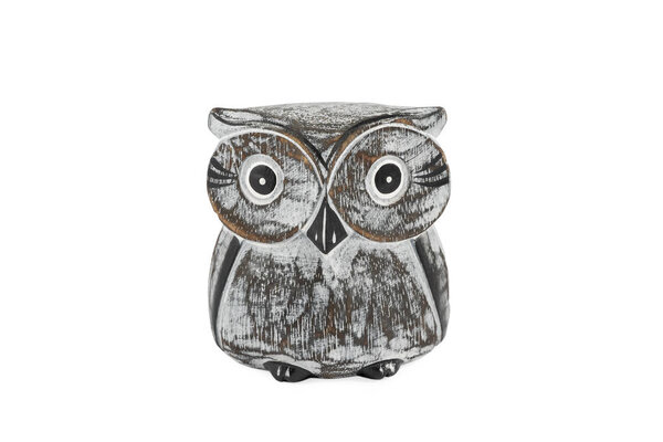 wooden owl figurine on white