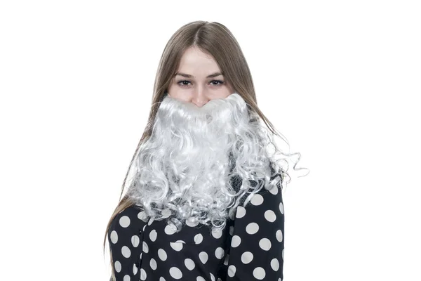 Business woman with santa beard — Stock Photo, Image