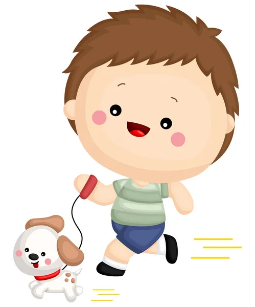 Boy Running His Dog — Stock Vector