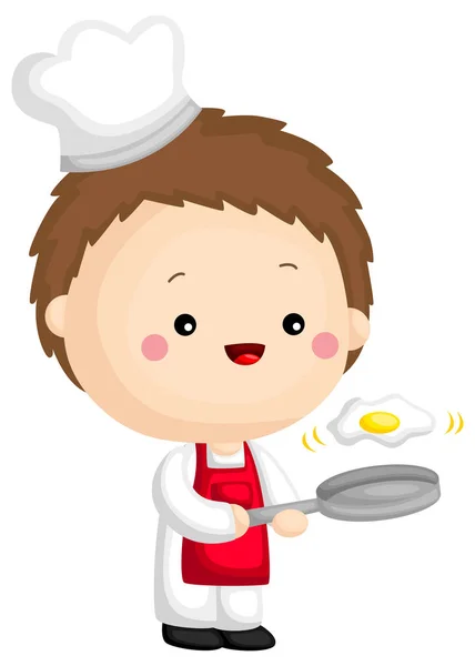 Niño Cocinando Con Delantal Rojo — Vector de stock