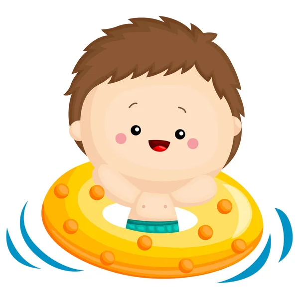 一个孩子在游泳池里游泳与他的管 — 图库矢量图片
