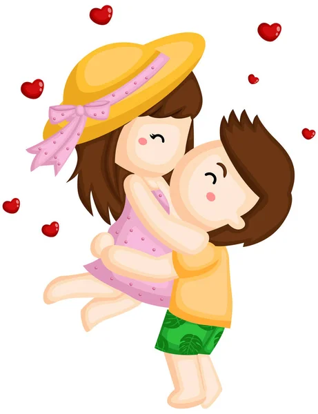 Couple Kissing While Hugging Hearts Them — Stock Vector