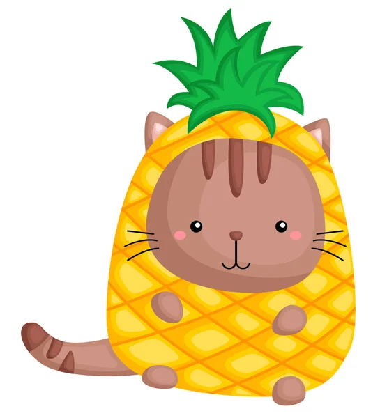 Söt Katt Som Bär Ananas Kostym — Stock vektor