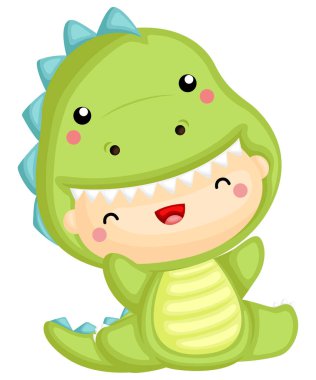 dinozor kostüm giyen bir şirin bebek