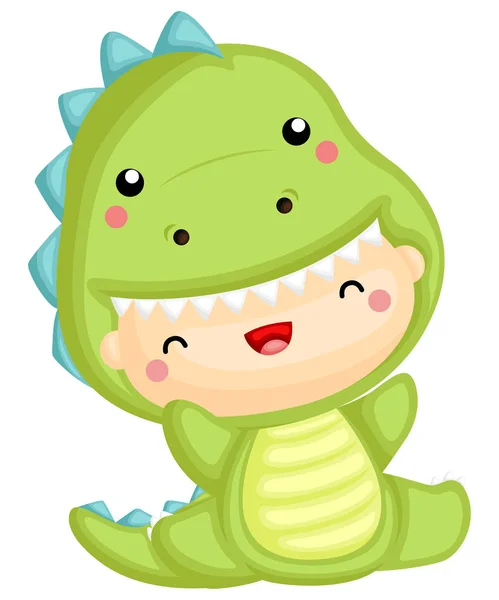 Lindo Bebé Con Disfraz Dinosaurio — Vector de stock