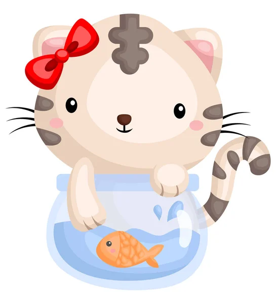 Cat Playing Fish Bowl — Stock Vector