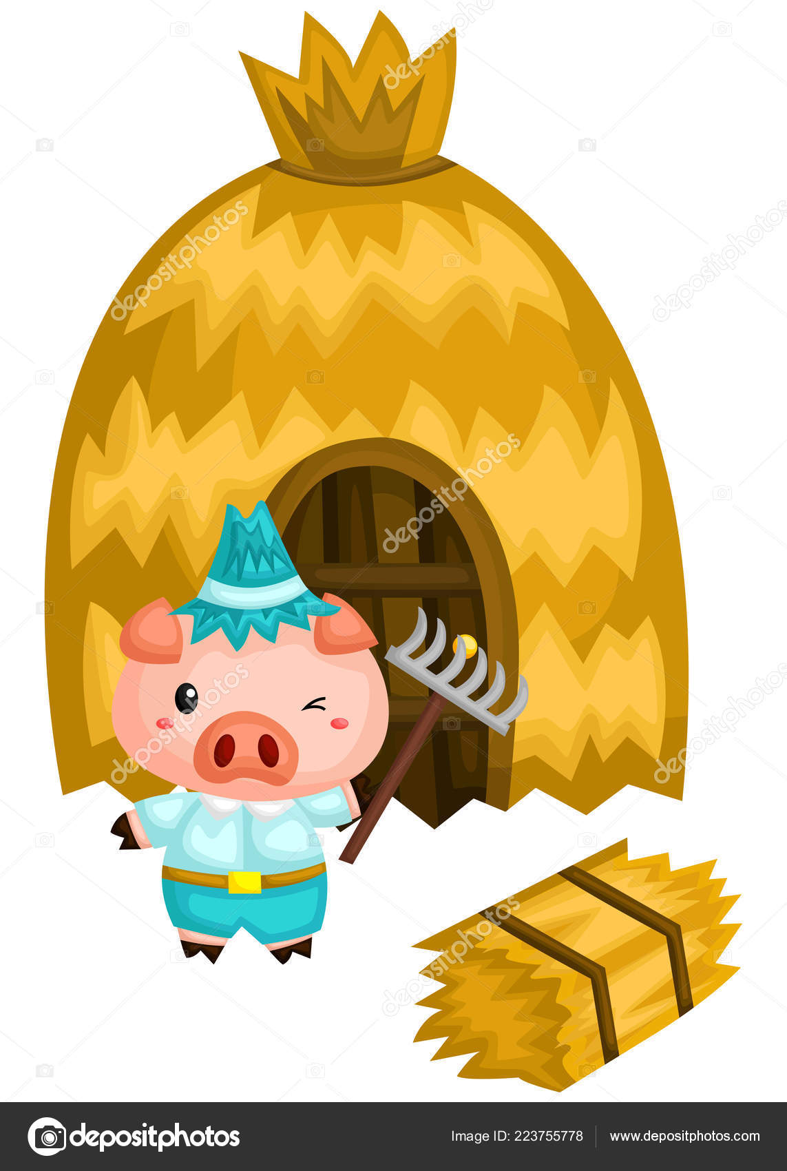 Pig His House That's Made Straw Stock Vector Image by ©comodo777 #223755778