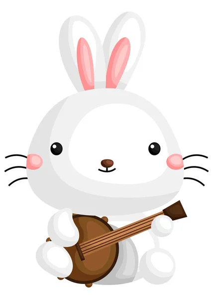 Vector Cute Rabbit Holding Guitar — Stock Vector