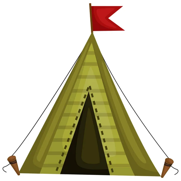 Ein Grünes Zelt Mit Roter Fahne — Stockvektor