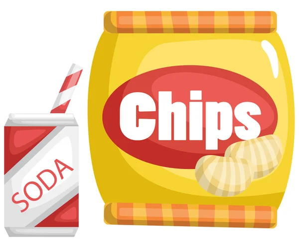 Een Vector Van Chips Een Frisdrank — Stockvector