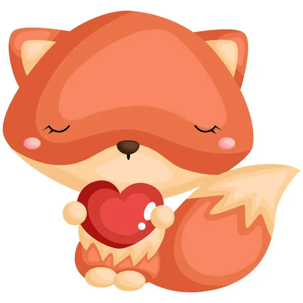 Roztomilý Fox Drží Srdce Při Nošení Květinový Věnec — Stockový vektor