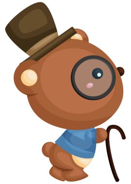 bir baston ve silindir şapka ile süslü bir ayı