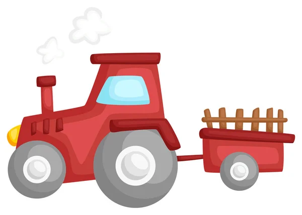 Vector Tractor Pulling Cart — Stock Vector