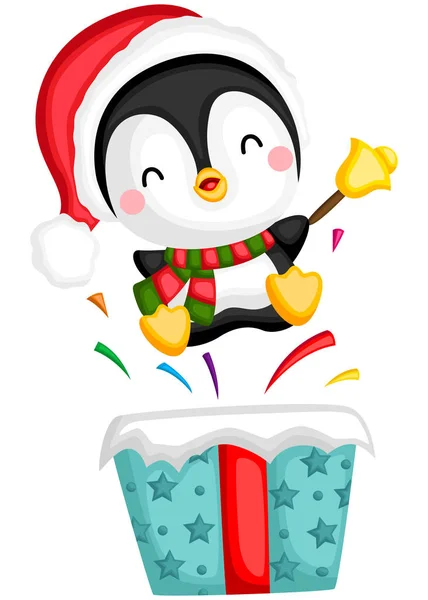 贈り物から飛び出すペンギンのベクトル — ストックベクタ
