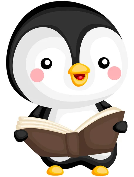 Vetor Livro Leitura Pinguim Bonito —  Vetores de Stock