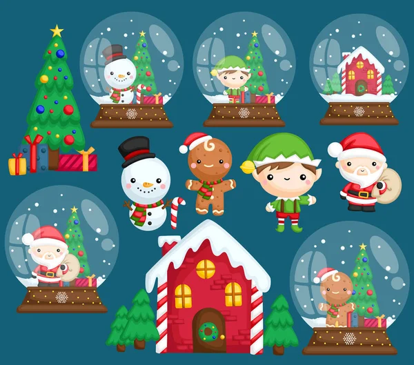 Conjunto Vectores Muchos Personajes Tema Navidad — Archivo Imágenes Vectoriales
