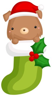 Bir Noel çorap içinde gizleme şirin köpek yavrusu bir vektör