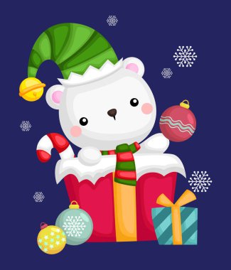 şirin bir kutup ayısı ile büyük bir hediye