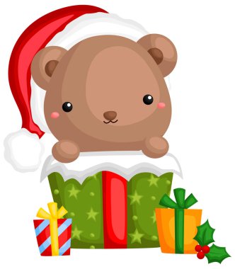 Sevimli küçük ayı saklandığı bir Noel hediye kutusu içinde kullanarak bir vektör