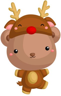 Sevimli küçük ayı Ren geyiği kostüm Noel kutlamaları için kullanarak bir vektör