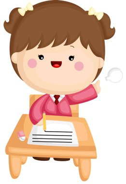 Sevimli küçük bir kız okulda okuyan vektör kümesi