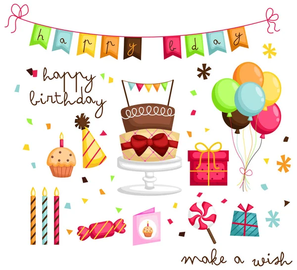 Birthday Image Many Objects — Stock Vector