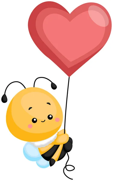 Пчела Плывущая Воздушным Шариком Сердца — стоковый вектор