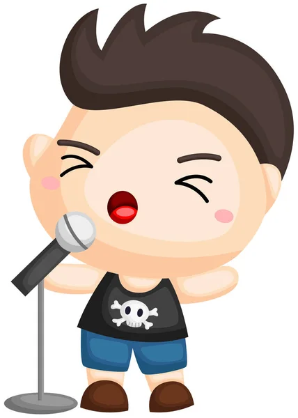 Cantante Che Canta Con Suo Microfono — Vettoriale Stock