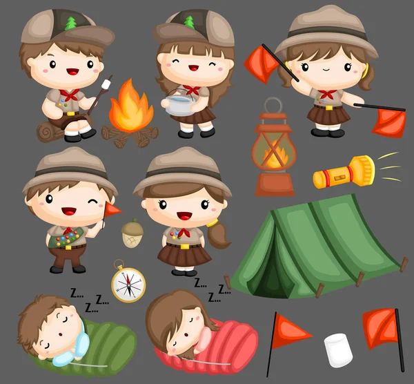 Una Colección Vectorial Boy Girl Scouts — Vector de stock