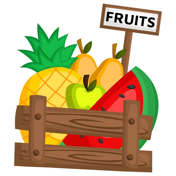 Healthy Fruits Basket Wood — Stock Vector