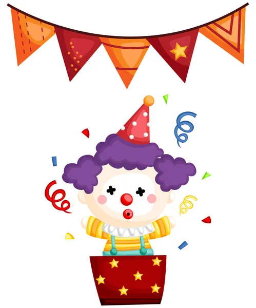 Een Vector Van Een Clown Pop Uit Een Geschenk — Stockvector