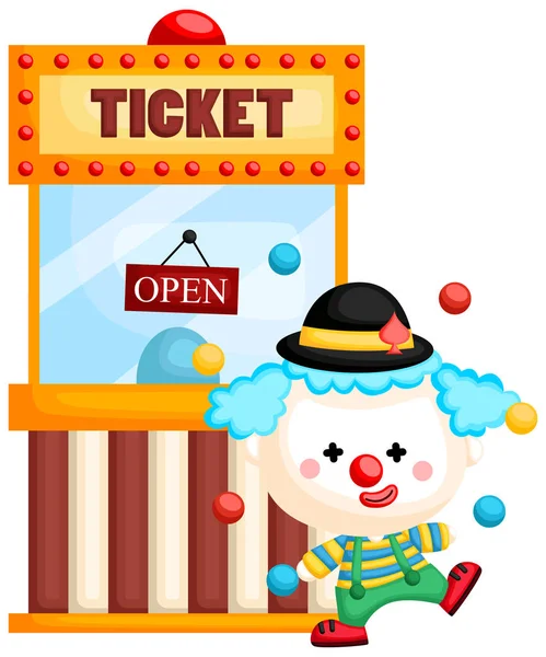 Vector Clown Juggling Front Ticket Booth — Stock Vector