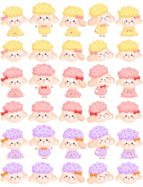 Vector Set Various Cute Girly Sheep Various Actions Colors — Stock Vector