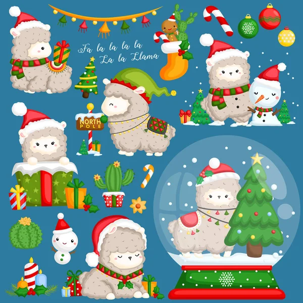 Vector Set Cute Sloth Wearing Christmas Stuffs Decorations — Stock Vector