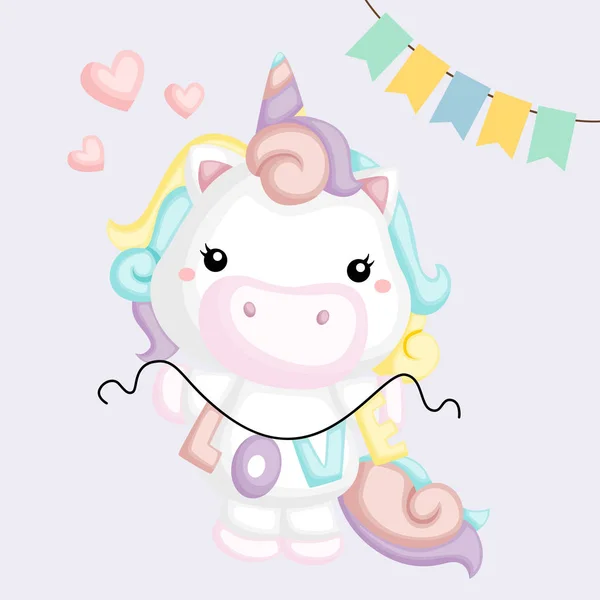 Unicorn Dekorasi Dengan Cinta Dan Kata Banner - Stok Vektor