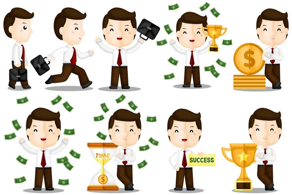 Vector Set Successful Businessman Makes Much Money Awards — Stock Vector