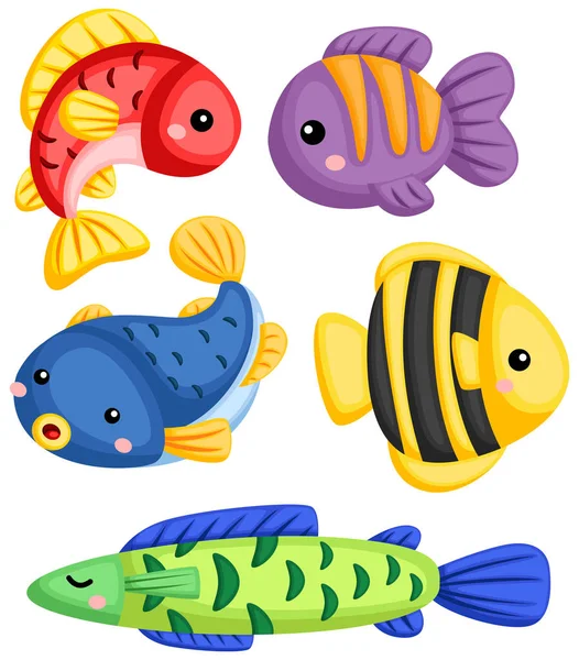 Vector Collection Many Fishes — Stock Vector