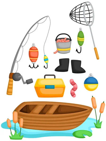 Vector Collection Fishing Tools Object — Stock Vector